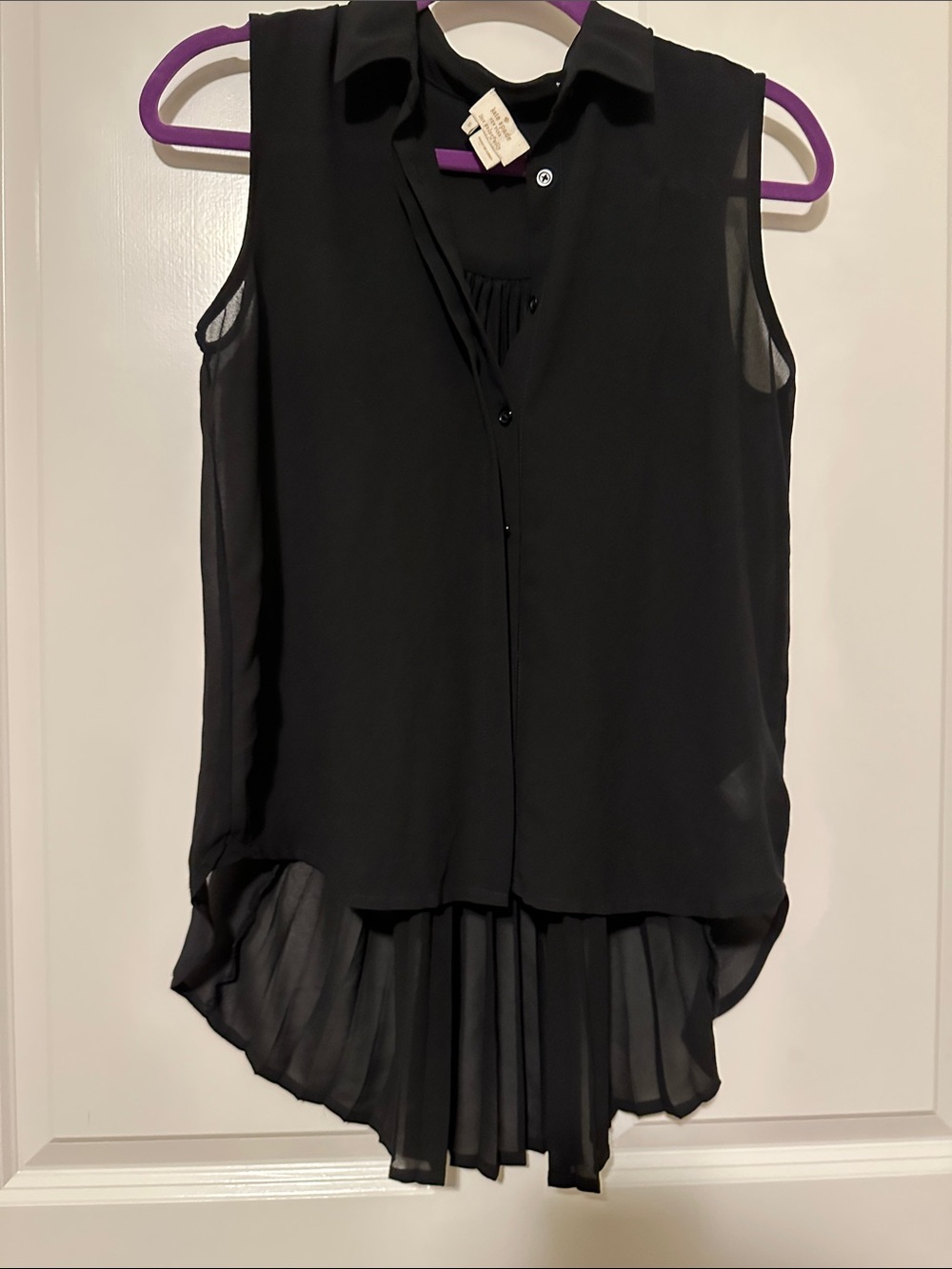 Kate Spade Sleeveless Black sheer Pleated-Back Blouse Small
